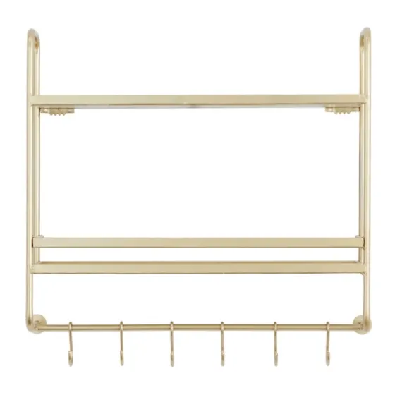 Gold Iron Frame Wall Shelf With Hooks-Kirkland's Home Shop