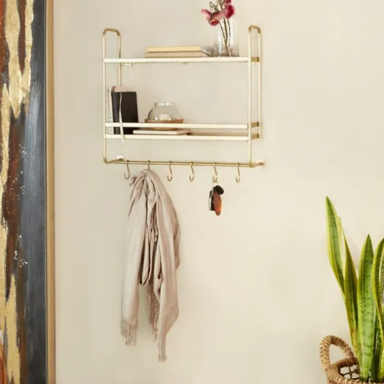 Gold Iron Frame Wall Shelf With Hooks-Kirkland's Home Shop