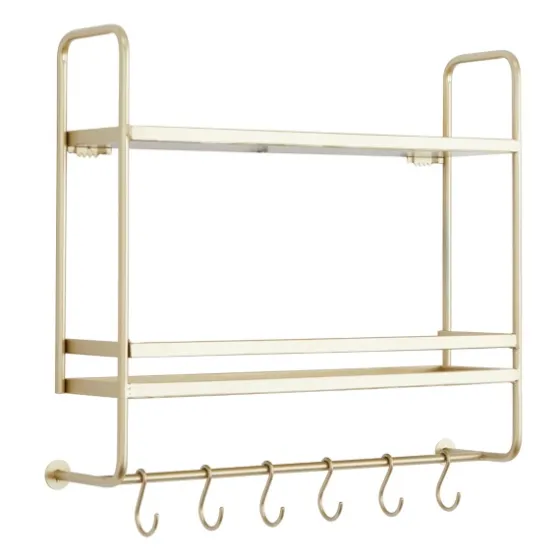 Gold Iron Frame Wall Shelf With Hooks-Kirkland's Home Shop