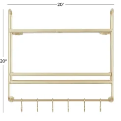 Gold Iron Frame Wall Shelf With Hooks-Kirkland's Home Shop