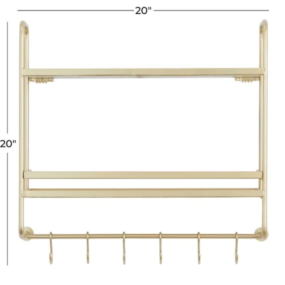 Gold Iron Frame Wall Shelf With Hooks-Kirkland's Home Shop