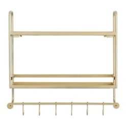 Gold Iron Frame Wall Shelf With Hooks-Kirkland's Home Shop