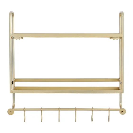 Gold Iron Frame Wall Shelf With Hooks-Kirkland's Home Shop