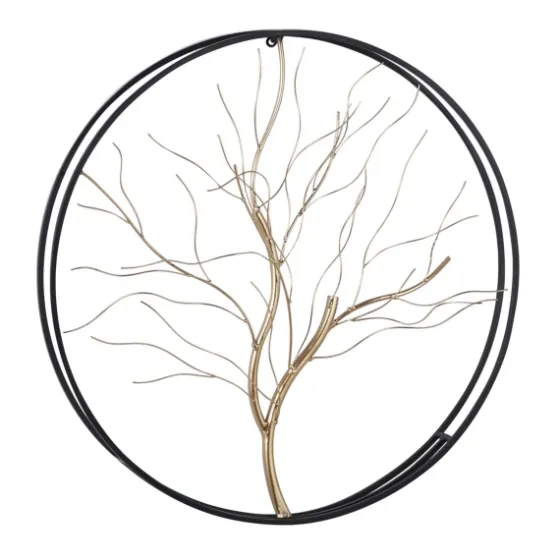 Gold Iron Leaf-Less Tree Round Frame Wall Plaque-Kirkland's Home Hot