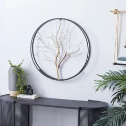 Gold Iron Leaf-Less Tree Round Frame Wall Plaque-Kirkland's Home Hot