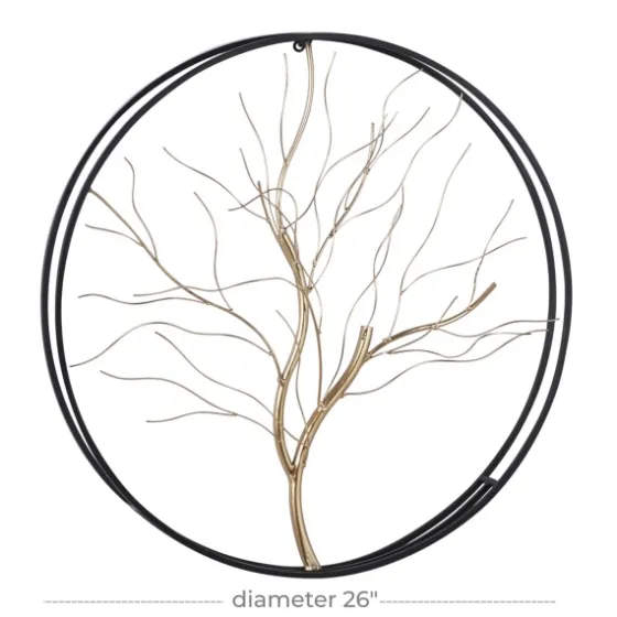 Gold Iron Leaf-Less Tree Round Frame Wall Plaque-Kirkland's Home Hot