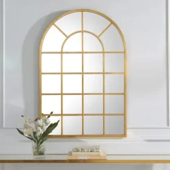 Gold Leaf Metal Windowpane Arch Frame Mirror-Kirkland's Home New