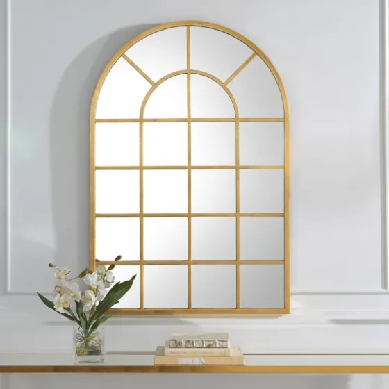 Gold Leaf Metal Windowpane Arch Frame Mirror-Kirkland's Home New