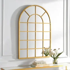 Gold Leaf Metal Windowpane Arch Frame Mirror-Kirkland's Home New