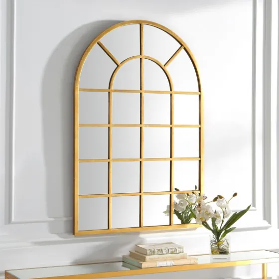 Gold Leaf Metal Windowpane Arch Frame Mirror-Kirkland's Home New