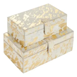 Gold Leather Hide Rustic 2-Pc. Box Set-Kirkland's Home Cheap