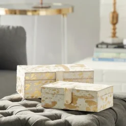 Gold Leather Hide Rustic 2-Pc. Box Set-Kirkland's Home Cheap