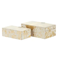 Gold Leather Hide Rustic 2-Pc. Box Set-Kirkland's Home Cheap