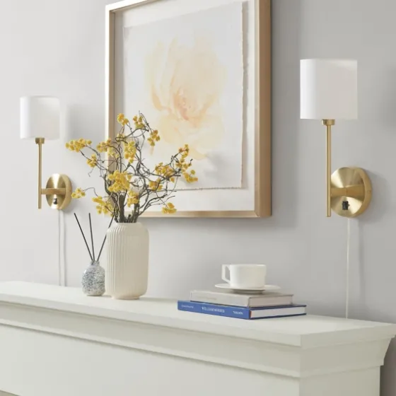 Gold Metal & White Shade Wall Sconces, Set Of 2-Kirkland's Home Discount