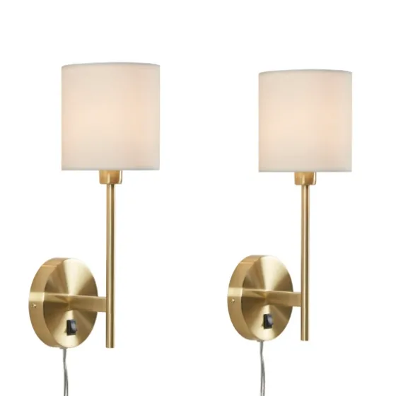 Gold Metal & White Shade Wall Sconces, Set Of 2-Kirkland's Home Discount