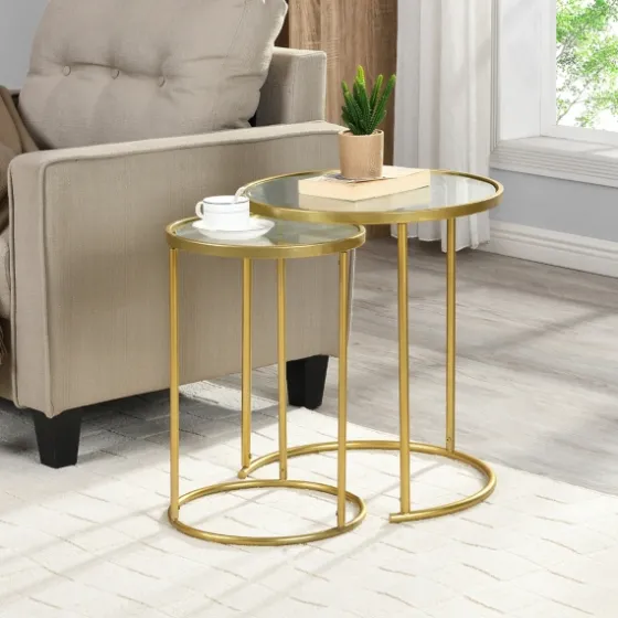 Gold Metal And Glass Nesting 2-Pc Accent Table Set-Kirkland's Home Outlet