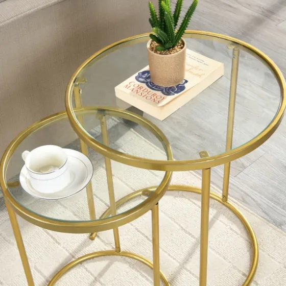 Gold Metal And Glass Nesting 2-Pc Accent Table Set-Kirkland's Home Outlet