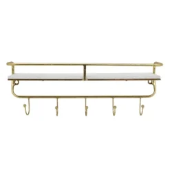 Gold Metal And White Wood Wall Shelf With Hooks-Kirkland's Home Best Sale
