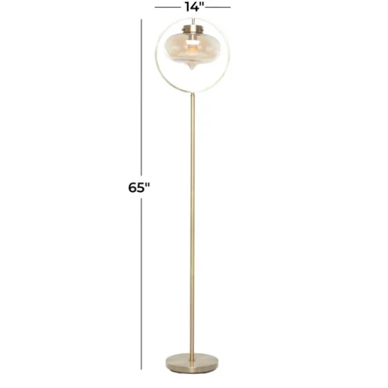 Gold Metal C-Curve Arch Arm Glass Shade Floor Lamp-Kirkland's Home Outlet