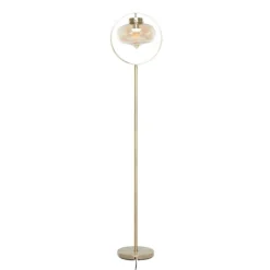 Gold Metal C-Curve Arch Arm Glass Shade Floor Lamp-Kirkland's Home Outlet