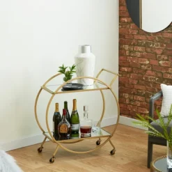 Gold Metal Circular Bar Cart-Kirkland's Home Fashion