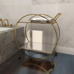 Gold Metal Circular Bar Cart-Kirkland's Home Fashion