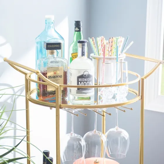 Gold Metal Frame Bar Cart With Mirrored Shelves-Kirkland's Home Cheap