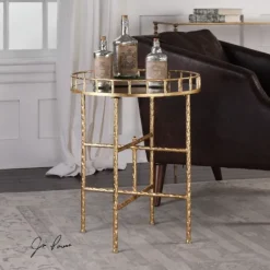 Gold Metal Mirrored Tray Accent Table-Kirkland's Home Flash Sale