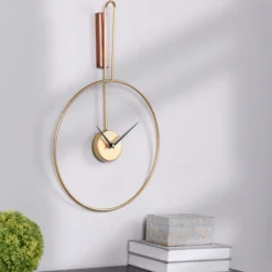 Gold Metal Open Back Clock With Wood Block-Kirkland's Home Online