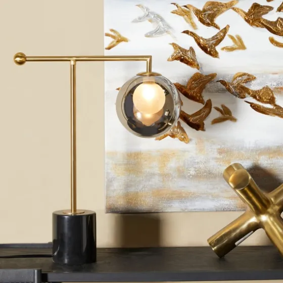 Gold Metal Smoked Glass Shade Table Lamp-Kirkland's Home Outlet