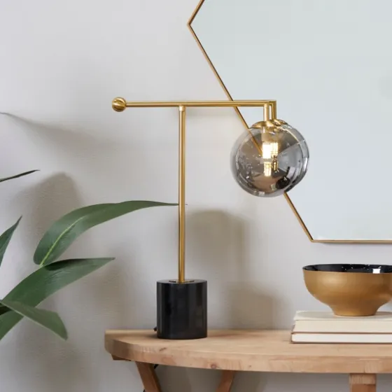 Gold Metal Smoked Glass Shade Table Lamp-Kirkland's Home Outlet