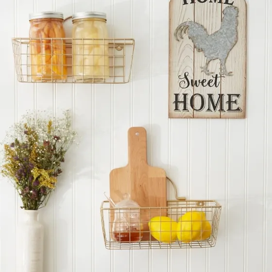 Gold Metal Wire Cage Wall Baskets, Set Of 2-Kirkland's Home Sale