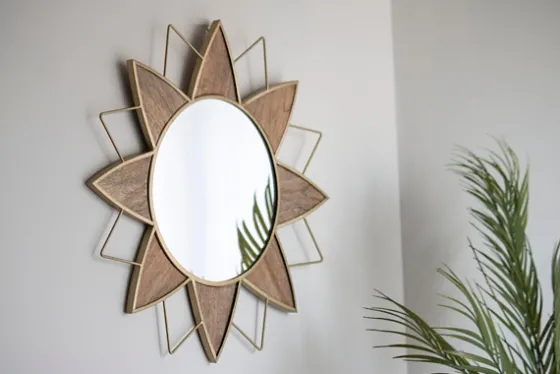 Gold Metal Wood Inlay Flower Frame Mirror-Kirkland's Home Cheap