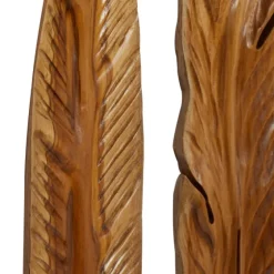 Gold Teak Carved Feather Wall Plaques, Set Of 3-Kirkland's Home Shop