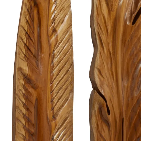 Gold Teak Carved Feather Wall Plaques, Set Of 3-Kirkland's Home Shop