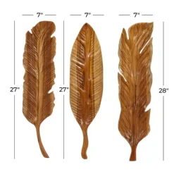 Gold Teak Carved Feather Wall Plaques, Set Of 3-Kirkland's Home Shop