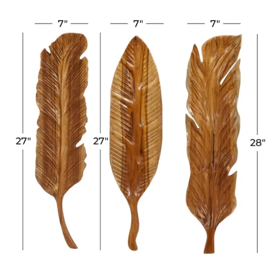 Gold Teak Carved Feather Wall Plaques, Set Of 3-Kirkland's Home Shop