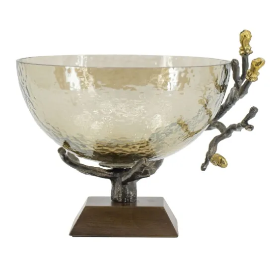 Gold Tipped Walnut Wood Glass Bowl-Kirkland's Home Outlet