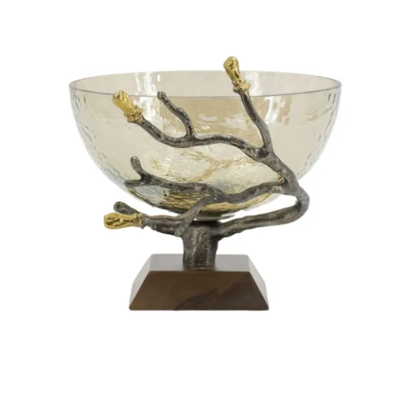 Gold Tipped Walnut Wood Glass Bowl-Kirkland's Home Outlet