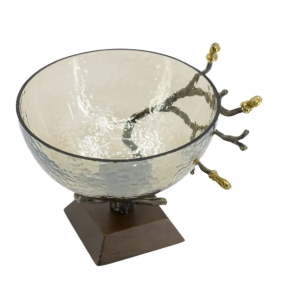 Gold Tipped Walnut Wood Glass Bowl-Kirkland's Home Outlet