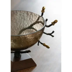 Gold Tipped Walnut Wood Glass Bowl-Kirkland's Home Outlet