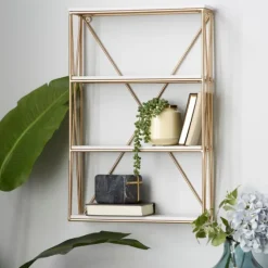 Gold X-Frame Daisy White Wood Wall Shelf-Kirkland's Home Outlet