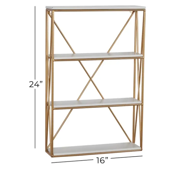 Gold X-Frame Daisy White Wood Wall Shelf-Kirkland's Home Outlet