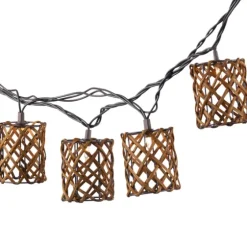 Golden Brown Rattan Weave Outdoor String Lights-Kirkland's Home Online