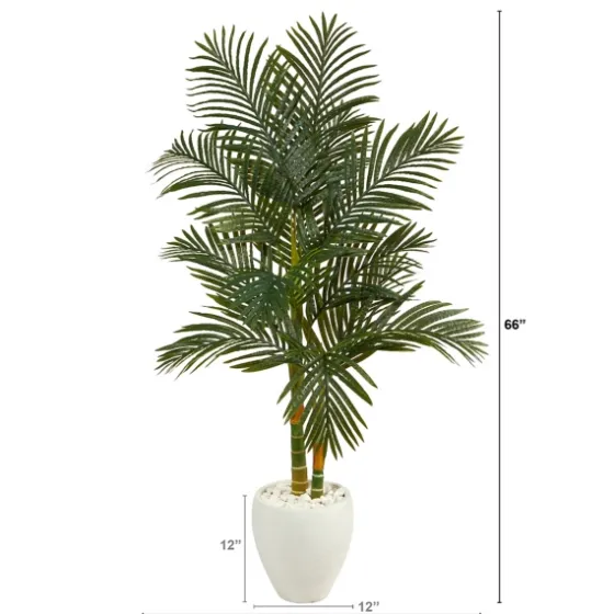 Golden Cane Palm With White Planter, 5.5 Ft.-Kirkland's Home Sale
