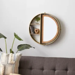 Golden Floating Shelf With Half-Moon Mirror-Kirkland's Home Discount