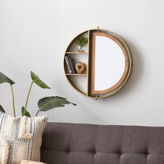 Golden Floating Shelf With Half-Moon Mirror-Kirkland's Home Discount