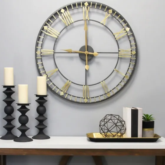 Golden Open Face Industrial Wall Clock-Kirkland's Home Hot