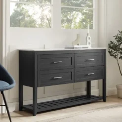 Graphite Wood Storage Buffet With Faux Marble Top-Kirkland's Home Cheap