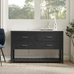 Graphite Wood Storage Buffet With Faux Marble Top-Kirkland's Home Cheap